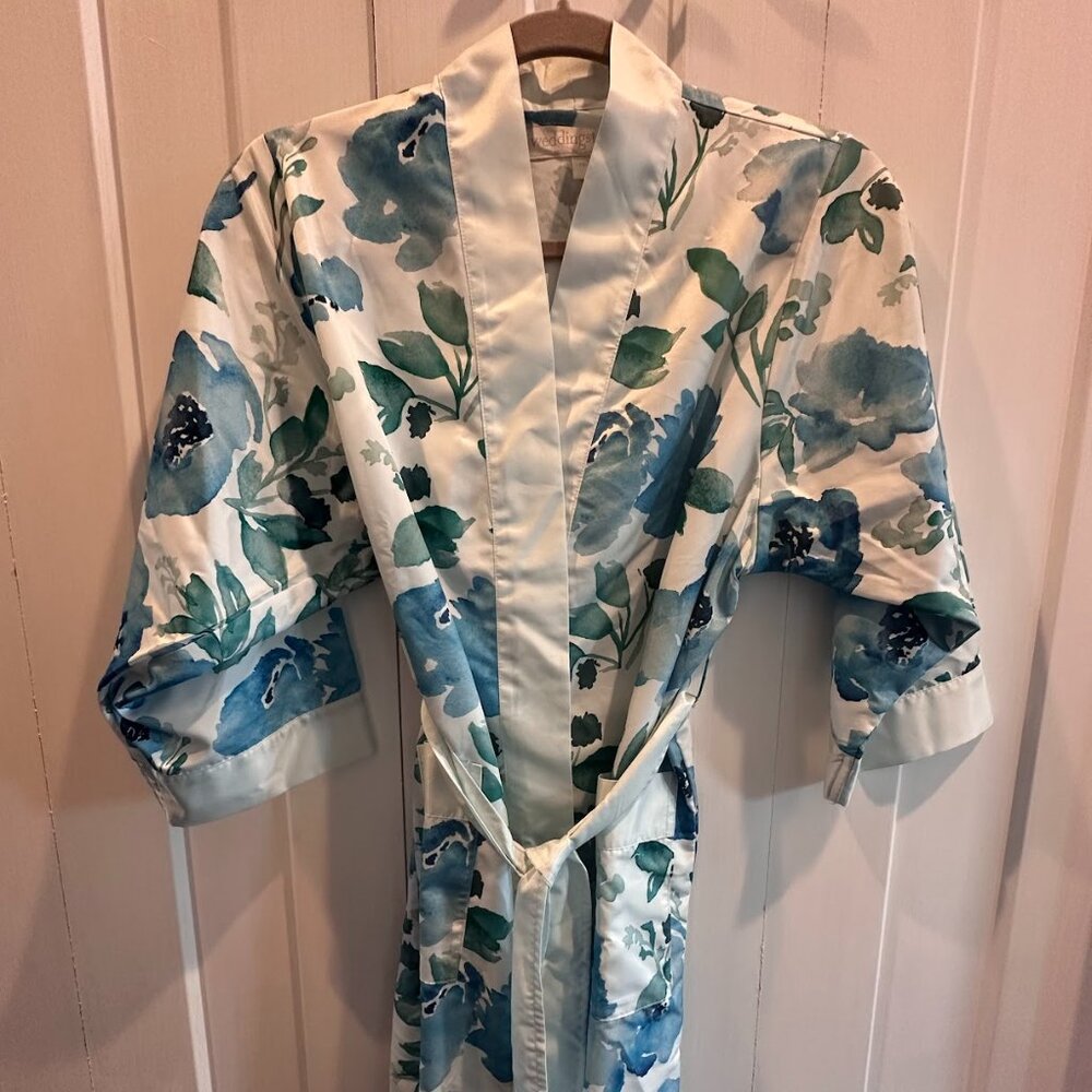 Silky Floral Watercolor Kimono Robe - XS